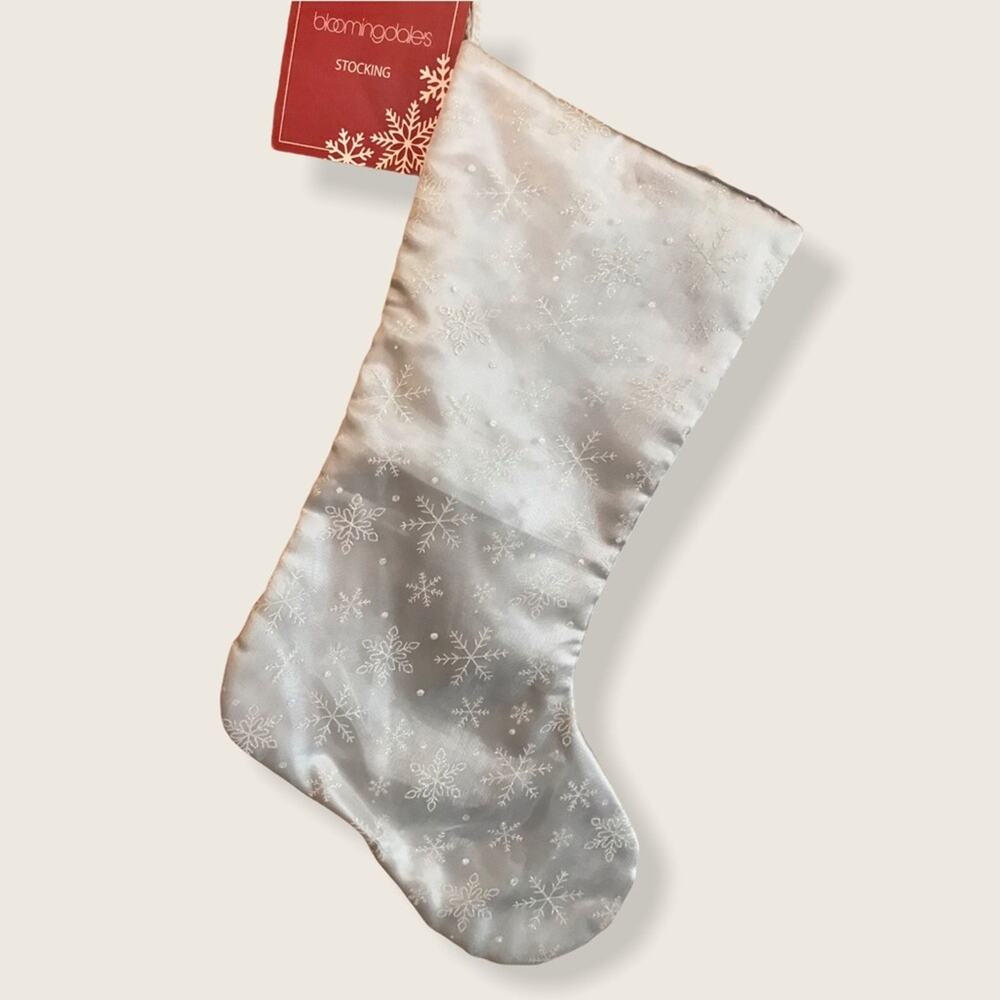 Bloomingdales Xmas Stocking Silver White Snowflake